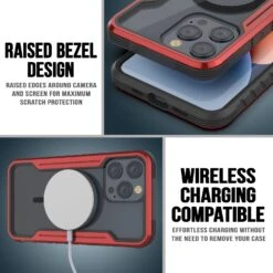 Punkcase IPhone 15 Pro Armor Stealth MAG Defense Case Protective Military Grade Multilayer Cover [Red] -Phone Vibe Shop punkcase iphone 15 pro armor stealth defense series ultra thin protective military grade multilayer cover aluminum frame clear ultimate drop protection for your iphone 4 c07c6656 4e75