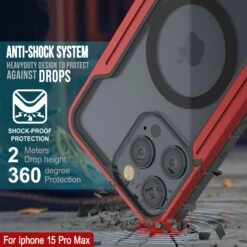 Punkcase IPhone 15 Pro Max Armor Stealth MAG Defense Case Protective Military Grade Multilayer Cover [Red] -Phone Vibe Shop punkcase iphone 15 pro max armor stealth defense series ultra thin protective military grade multilayer cover w aluminum frame clear back ultimate protection 2 c9a41401 75f7 4d70 a8bc