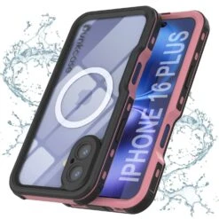 IPhone 16 Plus Waterproof IP68 Case, Punkcase [Pink] [StudStar Series] [Slim Fit] [Dirtproof]