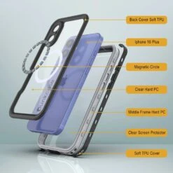 IPhone 16 Plus Waterproof IP68 Case, Punkcase [White] [StudStar Series] [Slim Fit] [Dirtproof] -Phone Vibe Shop punkcase iphone 16 plus waterproof aluminum case metal extreme 3 0 series ip68 rugged bumper cover w buillt in screen protector ultimate dual layer military grade 5 048bcb4d 3c59 4e54