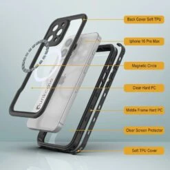 IPhone 16 Pro Max Waterproof IP68 Case, Punkcase [Black] [StudStar Series] [Slim Fit] -Phone Vibe Shop punkcase iphone 16 pro max waterproof aluminum case metal extreme 3 0 series ip68 rugged bumper cover w built screen protector ultimate dual layer military grade 5