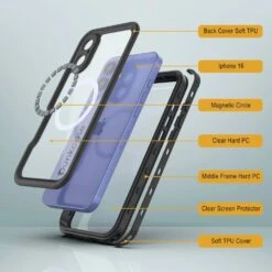 IPhone 16 Waterproof IP68 Case, Punkcase [Black] [StudStar Series] [Slim Fit] -Phone Vibe Shop punkcase iphone 16 waterproof aluminum case metal extreme 3 0 series ip68 rugged bumper cover w buillt in screen protector ultimate dual layer military grade 5