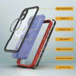 IPhone 16 Waterproof IP68 Case, Punkcase [Red] [StudStar Series] [Slim Fit] -Phone Vibe Shop punkcase iphone 16 waterproof aluminum case metal extreme 3 0 series ip68 rugged bumper cover w buillt in screen protector ultimate dual layer military grade 5 1328bb78 3029 44c7 aae0