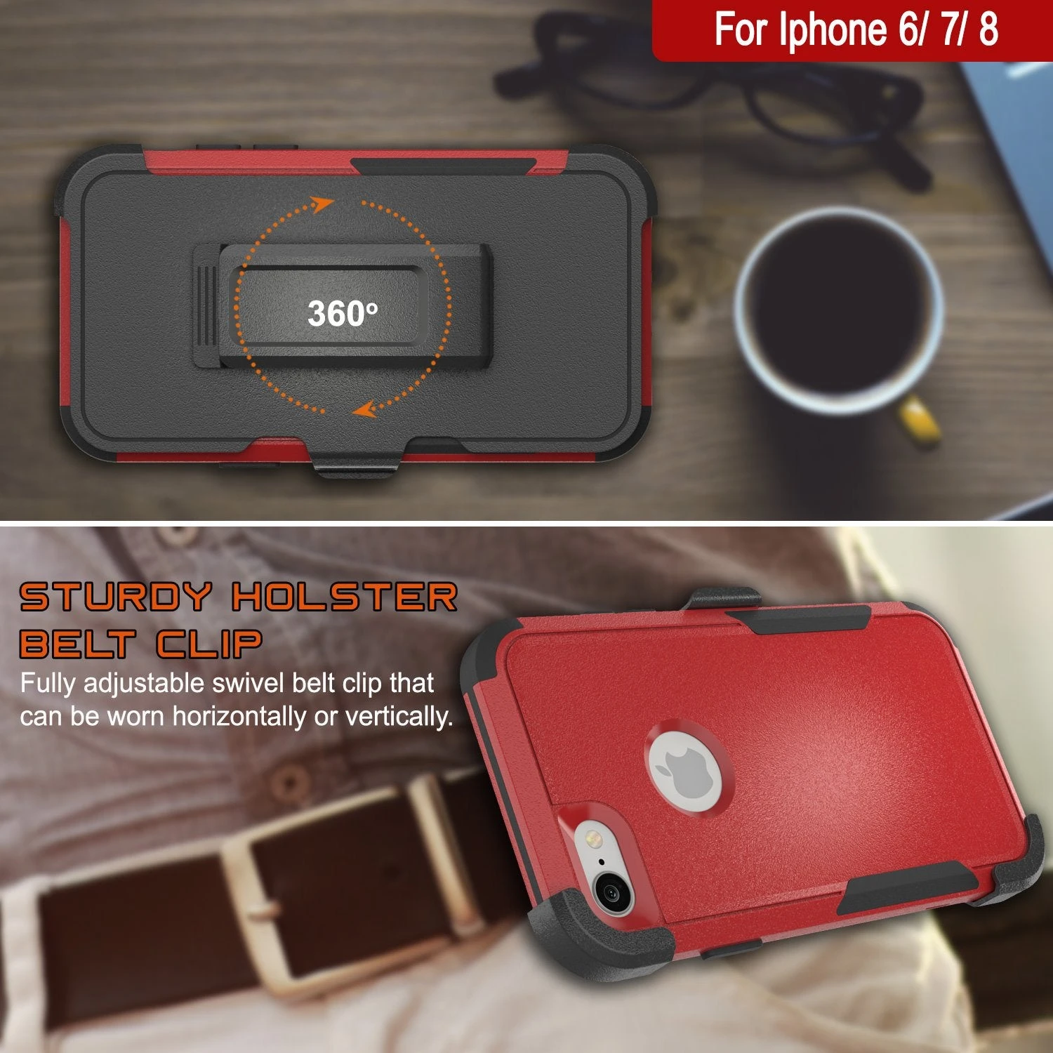 Punkcase For IPhone 7 Belt Clip Multilayer Holster Case [Patron Series] [Red-Black] - Image 9