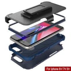 Punkcase For IPhone 8+ Plus Belt Clip Multilayer Holster Case [Patron Series] [Navy] -Phone Vibe Shop punkcase for iphone 8 plus belt clip holster case patron series 4 1 rugged sturdy strong durable soft hard outer shell protective multilayer phone cover w integrated kickstand 8 e9a5e