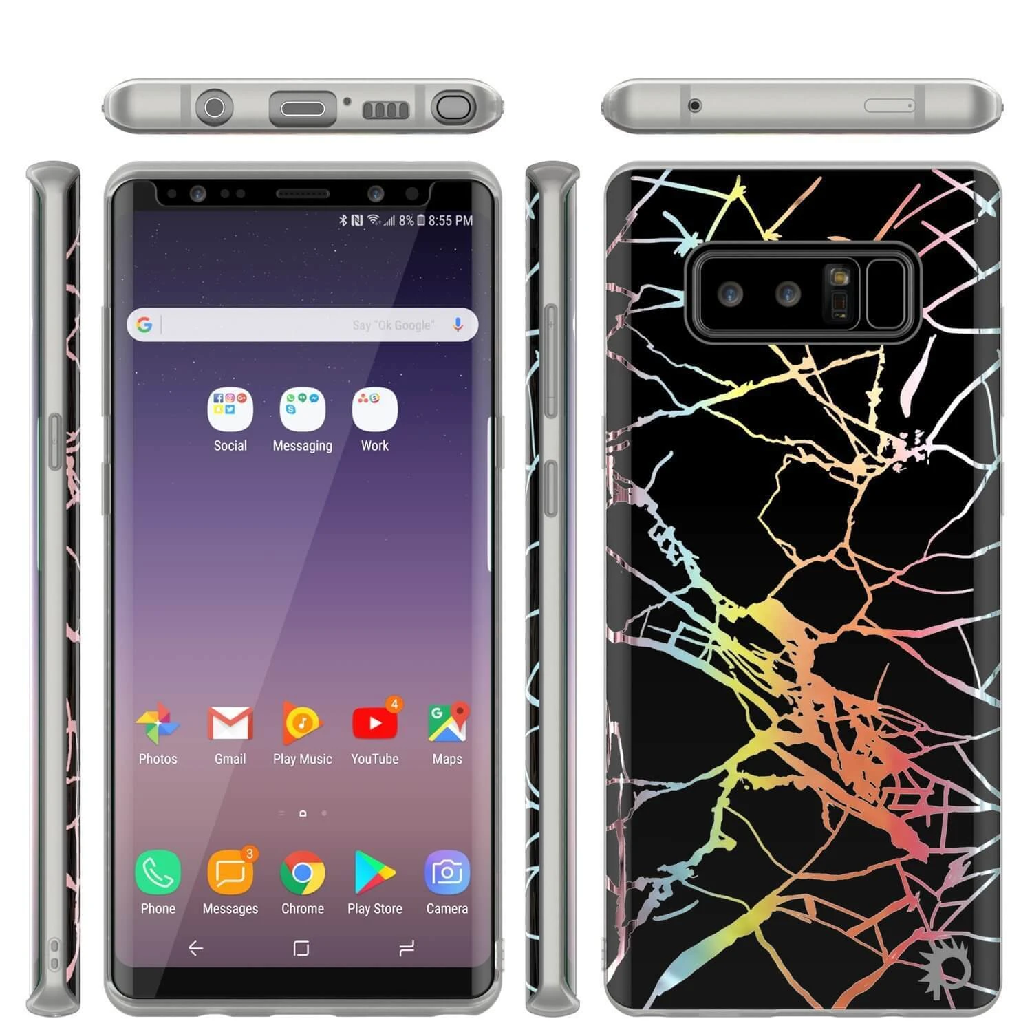 Punkcase Galaxy Note 8 Marble Case, Protective Full Body Cover W/PunkShield Screen Protector (Black Mirage) - Image 6