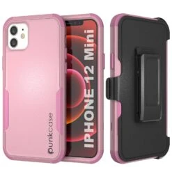 Punkcase For IPhone 12 Mini Belt Clip Multilayer Holster Case [Patron Series] [Pink]
