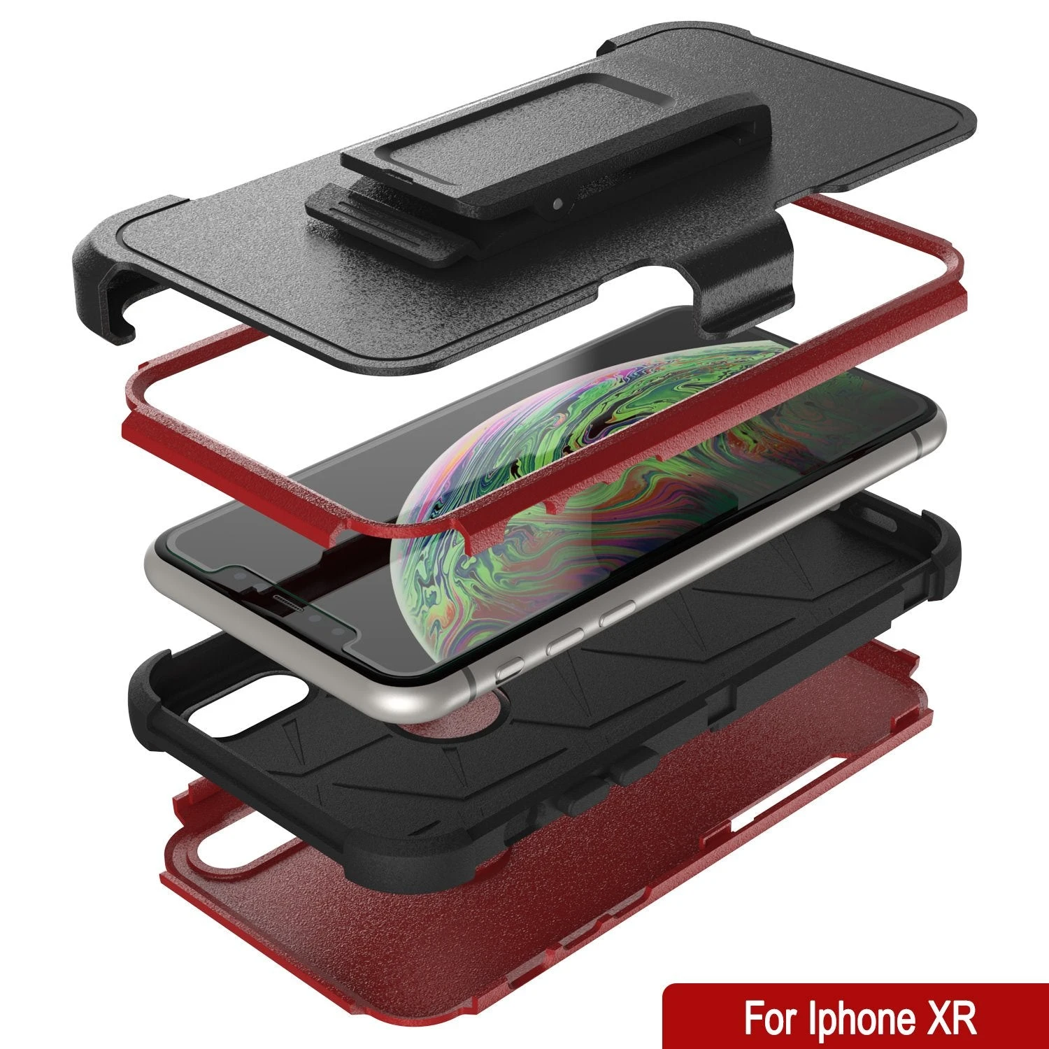 Punkcase For IPhone XR Belt Clip Multilayer Holster Case [Patron Series] [Red-Black] - Image 8