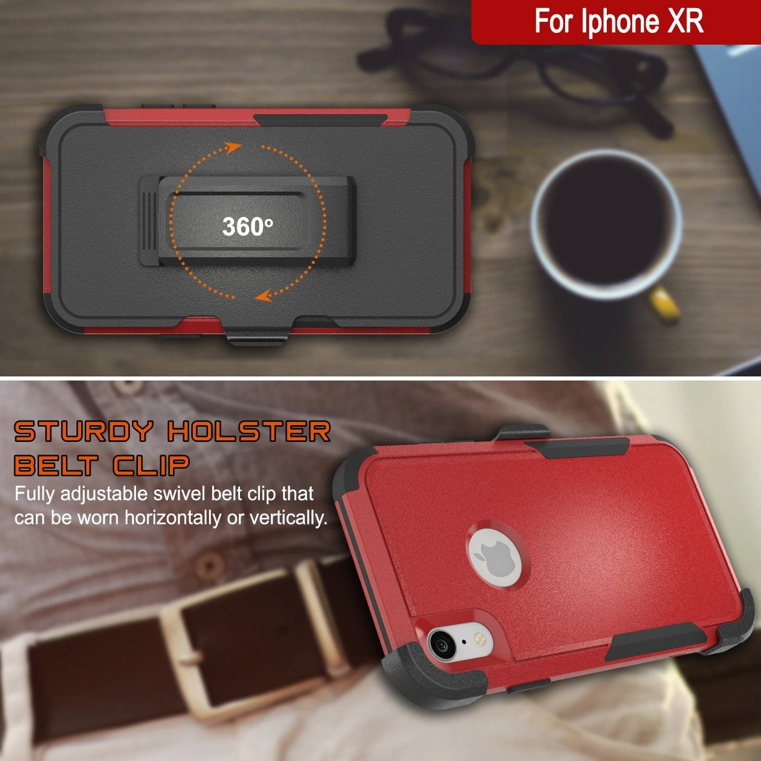 Punkcase For IPhone XR Belt Clip Multilayer Holster Case [Patron Series] [Red-Black] - Image 9