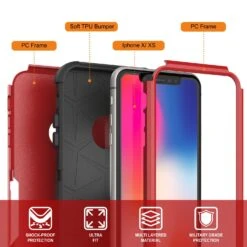 Punkcase For IPhone XS Belt Clip Multilayer Holster Case [Patron Series] [Red-Black] -Phone Vibe Shop punkcase iphone xs belt clip holster case patron series 4 1 rugged sturdy strong durable soft inner hard outer shell protective multilayer phone cover w integrated kickstand 5 4efad71