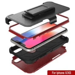 Punkcase For IPhone XS Belt Clip Multilayer Holster Case [Patron Series] [Red-Black] -Phone Vibe Shop punkcase iphone xs belt clip holster case patron series 4 1 rugged sturdy strong durable soft inner hard outer shell protective multilayer phone cover w integrated kickstand 8 ed00246