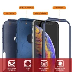 Punkcase For IPhone XS Max Belt Clip Multilayer Holster Case [Patron Series] [Navy] -Phone Vibe Shop punkcase iphone xs max belt clip holster case patron series 4 1 rugged sturdy strong durable soft hard outer shell protective multilayer phone cover w integrated kickstand 5 9770ac6e