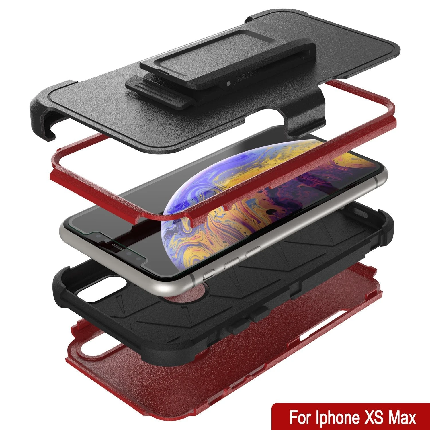Punkcase For IPhone XS Max Belt Clip Multilayer Holster Case [Patron Series] [Red-Black] - Image 8