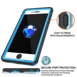 IPhone 7+ Plus Waterproof Case, PUNKcase CRYSTAL Light BlueW/ Attached Screen Protector| Warranty -Phone Vibe Shop secure crystal iphone 7plus 9003c073 b9ee 4424 a4cf a4140d863c81