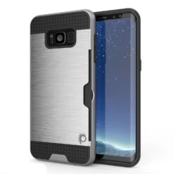 Galaxy S8 Plus Case, PUNKcase [SLOT Series] [Slim Fit] Dual-Layer Armor Cover W/Integrated Anti-Shock System, Credit Card Slot [Silver]