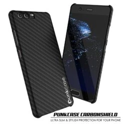 Huawei P10 Case, Punkcase CarbonShield, Heavy Duty & Ultra Thin 2 Piece Dual Layer PU Leather Cover [shockproof] [non Slip] With Tempered Glass Screen Protector For Huawei P10 [Jet Black] -Phone Vibe Shop view carbon case huawei p10