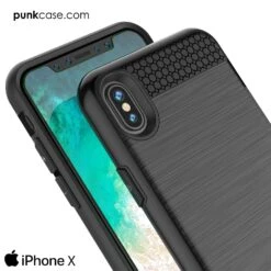 IPhone X Case, PUNKcase [SLOT Series] Slim Fit Dual-Layer Armor Cover & Tempered Glass PUNKSHIELD Screen Protector For Apple IPhone X [Black] -Phone Vibe Shop view slot case iphone x